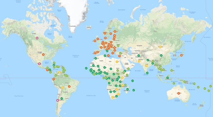 Mapa países a favor, indecisos y en contra de la suspensión temporal de patentes COVID-19