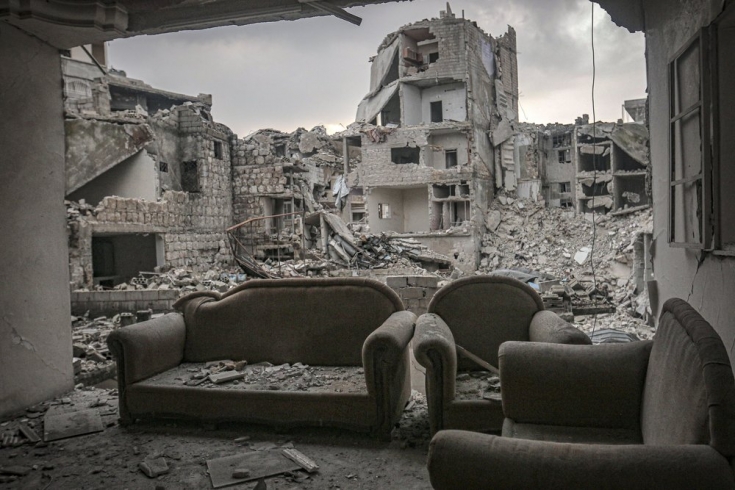 Edificios destruidos y abandonados en el distrito de Ariha, en Idlib, Siria. Febrero de 2020.