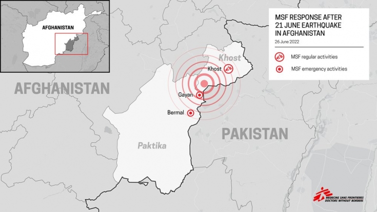 Mapa de la respuesta de MSF tras el terremoto en Afganistán