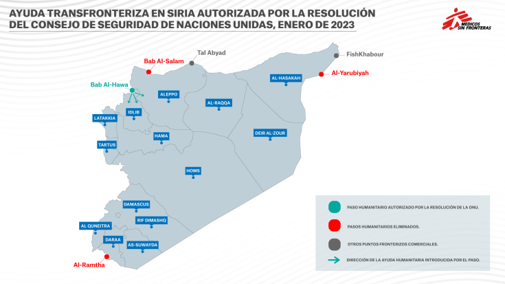 Ayuda transfronteriza en Siria autorizada por la resolución del Consejo de Seguridad de Naciones Unidas. Enero de 2023.